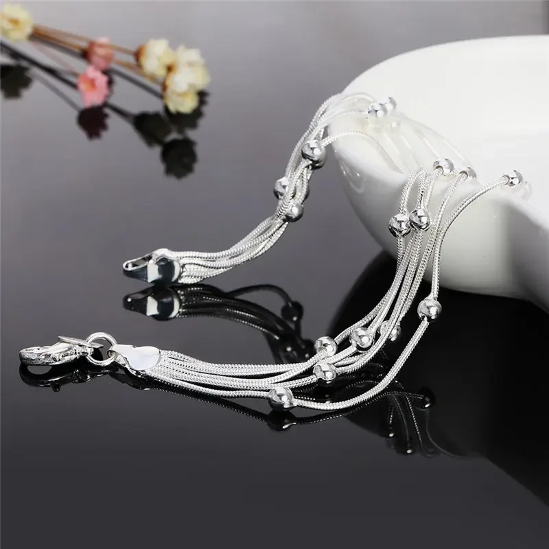 

Высококачественный браслет из стерлингового серебра 925 пробы, 8 дюймов, 20 см, 5-проводная цепочка из бисера для женщин, мужчин, модный подарок на день рождения, ювелирные изделия