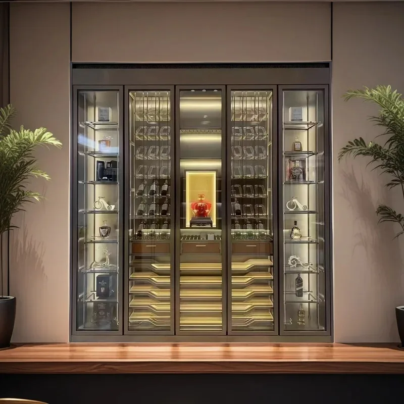 

Customize.Simple Design Stainless Steel Wine Thermostatic Display Wine Cabinet Shelves Corner bar Whiskey
