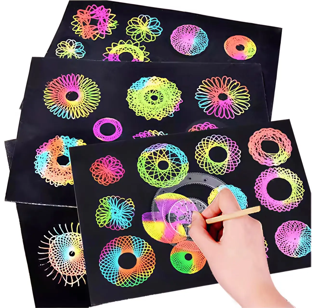 21/22pcs Creative Interlocking Gears ล้อ Spirograph ของเล่นชุด Montessori การศึกษาเรขาคณิตไม้บรรทัดวาดอุปกรณ์เสริม