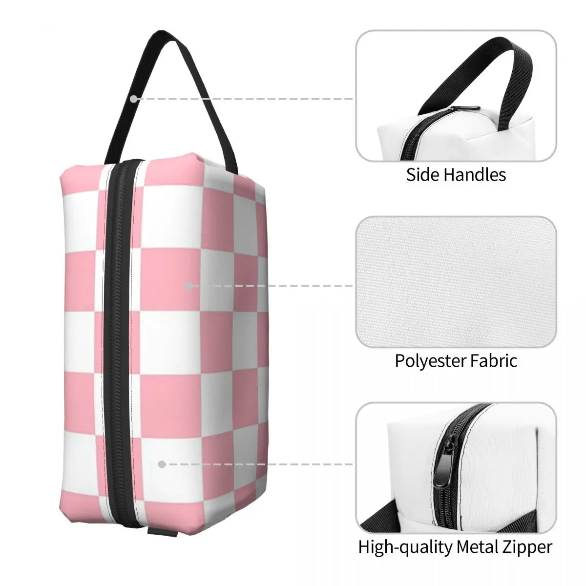 Pink White Checkerboard Pattern Makeup Bag Cosmetic Organizer Storage Dopp Kit Toiletry Cosmetic Bag Pencil Case