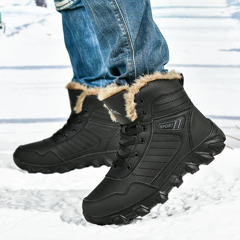 2024 New Winter men boots  Slippers Warm Men Shoes Waterproof Non-Slip Plush Sneakers Male  leather Boots Plus size  48