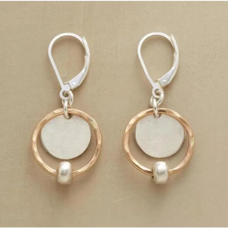 Vintage Round Inlaid White Imitation Pearl Earrings Geometric Creativity Gold Silver Color Dangle Earrings for Women Jewelry