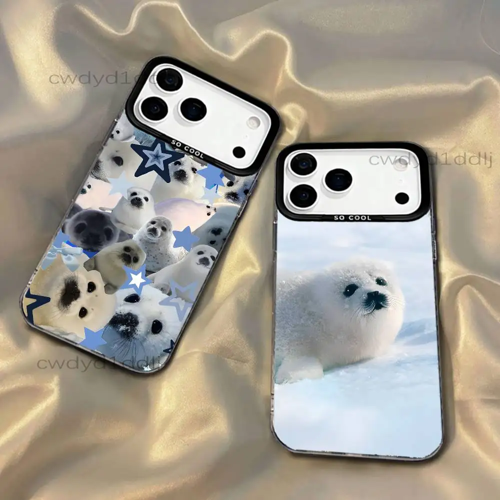 

Cute S-Seal Seals Animal For iPhone 17,16,15,14,13,12,X,8,Pro,Max,Plus,SE4,Air,Mini Anti-Slip Black IMD Matte Case