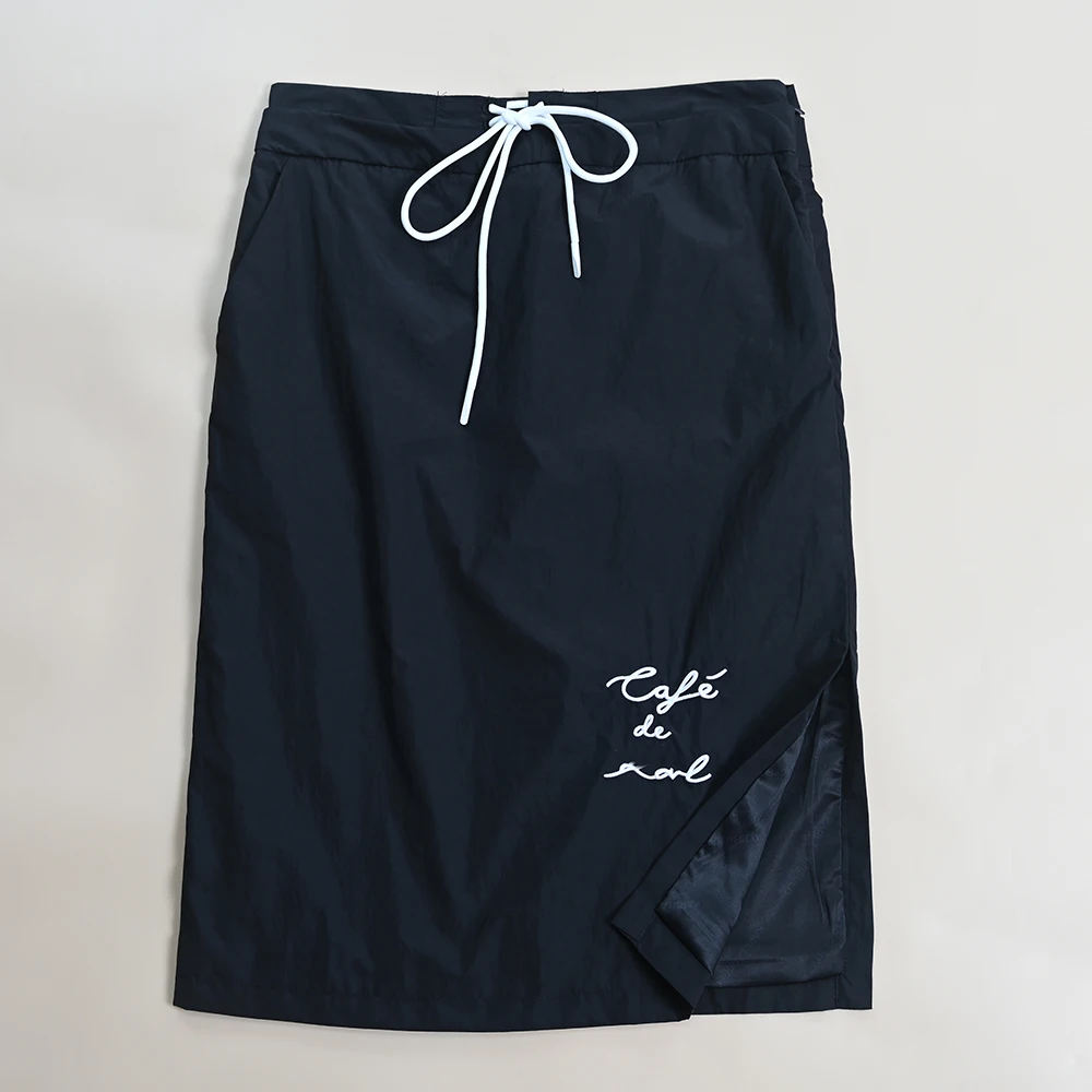 Ele Embroidered Letter Belted l Waist Split f Skirt for Women Sli Commute A-Line Loose Fit Mid-Length Pure C...