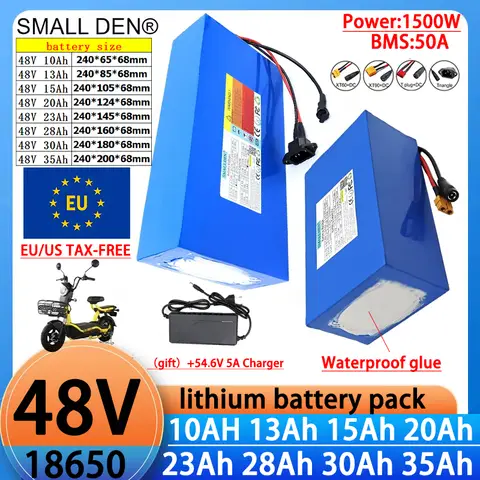 48V 10Ah 13Ah 15Ah 18Ah 23Ah 28Ah 35Ah 30Ah 18650 Lithium Battery Pack 1500W High-Power Lithium-Ion Battery Pack Suit + 5A Charg