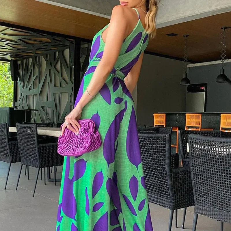 Sexy Jumpsuits Women O-neck Sleeveless Casual High Waist Loose Wide Legs Jumpsuit Summer Printed Rompers Jumpsuits