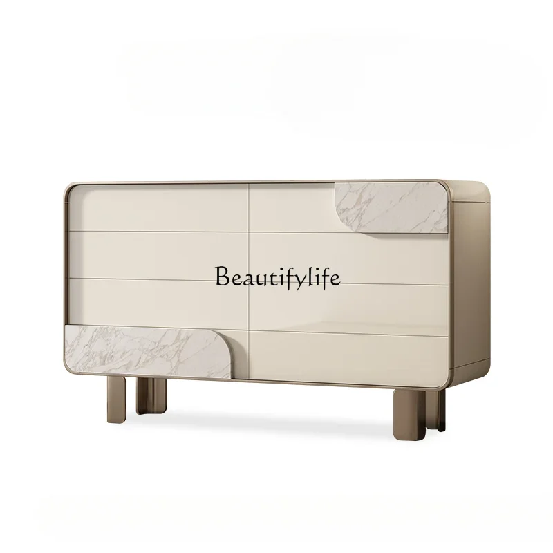 

Solid Wood Eight-Drawer Cabinet Light Luxury Sideboard Cabinet Cream Style Living Room Entrance Chest of Drawers Storage Cabinet