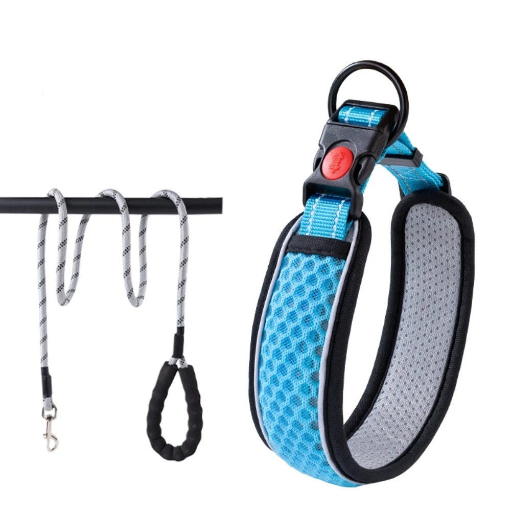 

Breathable Reflective Dog Collar Adjustable Nylon Pet Collar Anti-strangling Design Comfortable Pet Traction Rope Outdoors