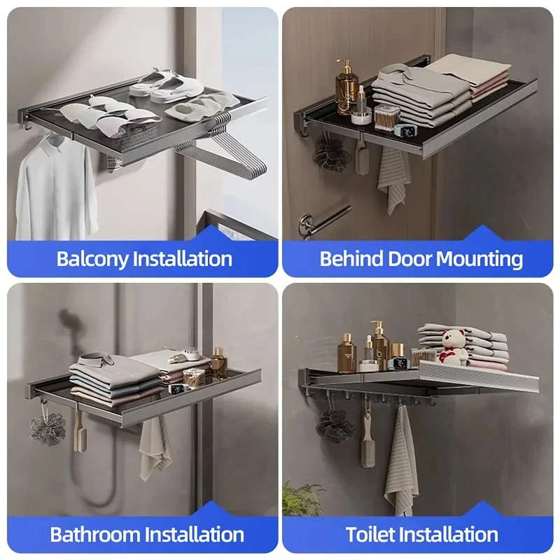 

Foldable Wall Mounted Hat & Clothes Rack - Space Saving Organizer with Hooks for Bathroom, Balcony and Entryway