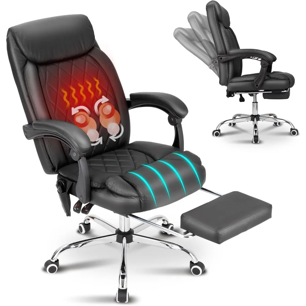 

Kneading Massage Office Chair with Foot Rest, High Back Desk Chair with Wheels, 45°Reclining Executive Leather Chair with Heated