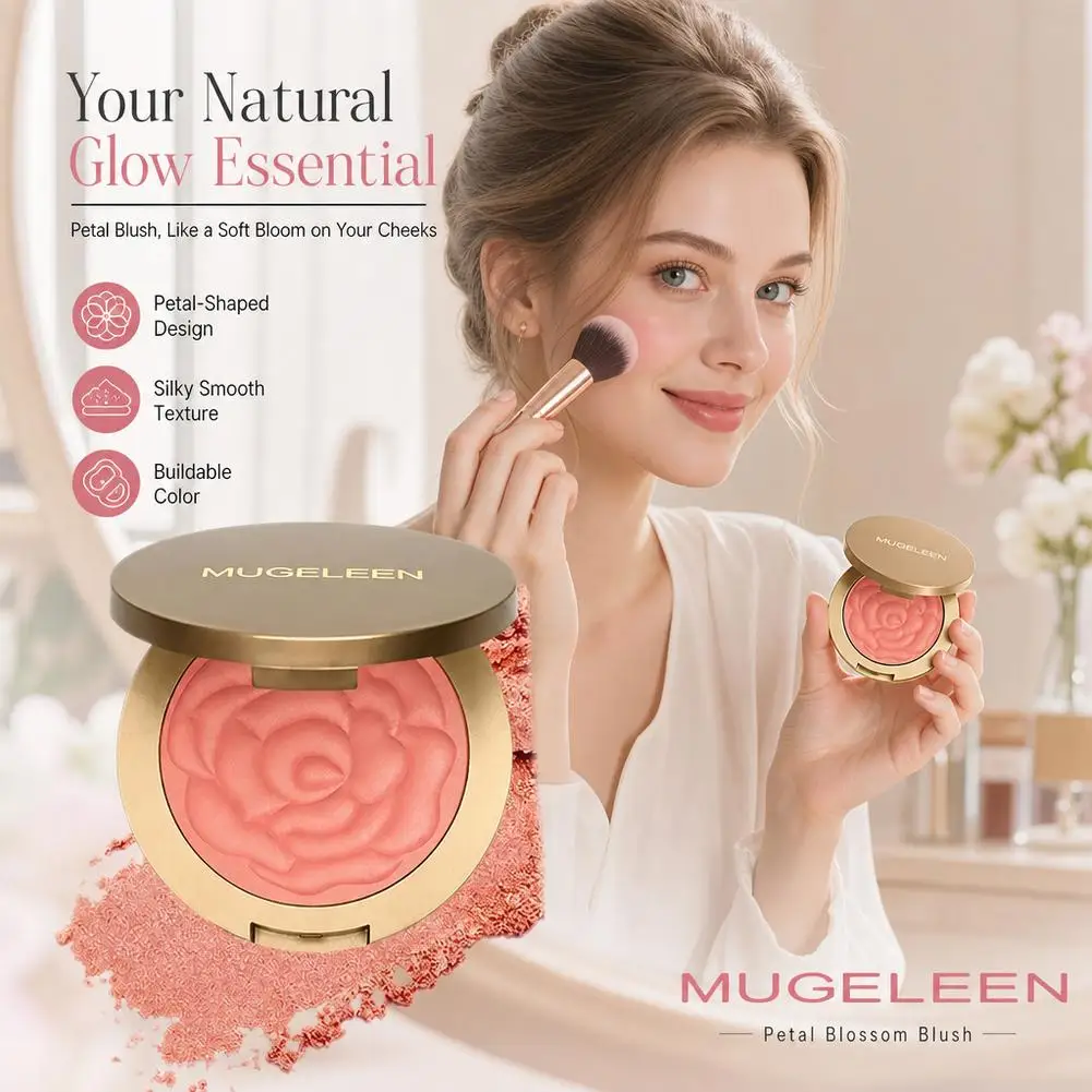 Rose Embossed Blush Powder, Shimmery Finish, Multiple Pink Shades Available, Floral Texture Design, Ideal for Daily Face Makeup