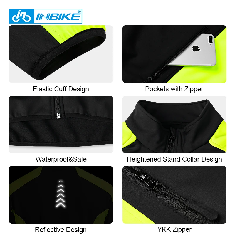 INBIKE Reflective Windproof Cycling Jacket Men Thermal Winter Road Bicycle Clothes Waterproof MTB Riding Soft Shell Coat WJ602