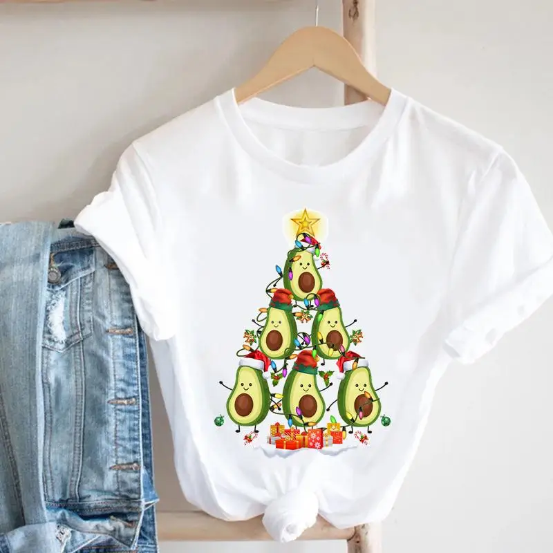 Women Avocado 90s Trend Merry Christmas Tree Festival Winter Tshirt Nice Top Graphic Shirt T Tee Cartoon Pretty T-shirt