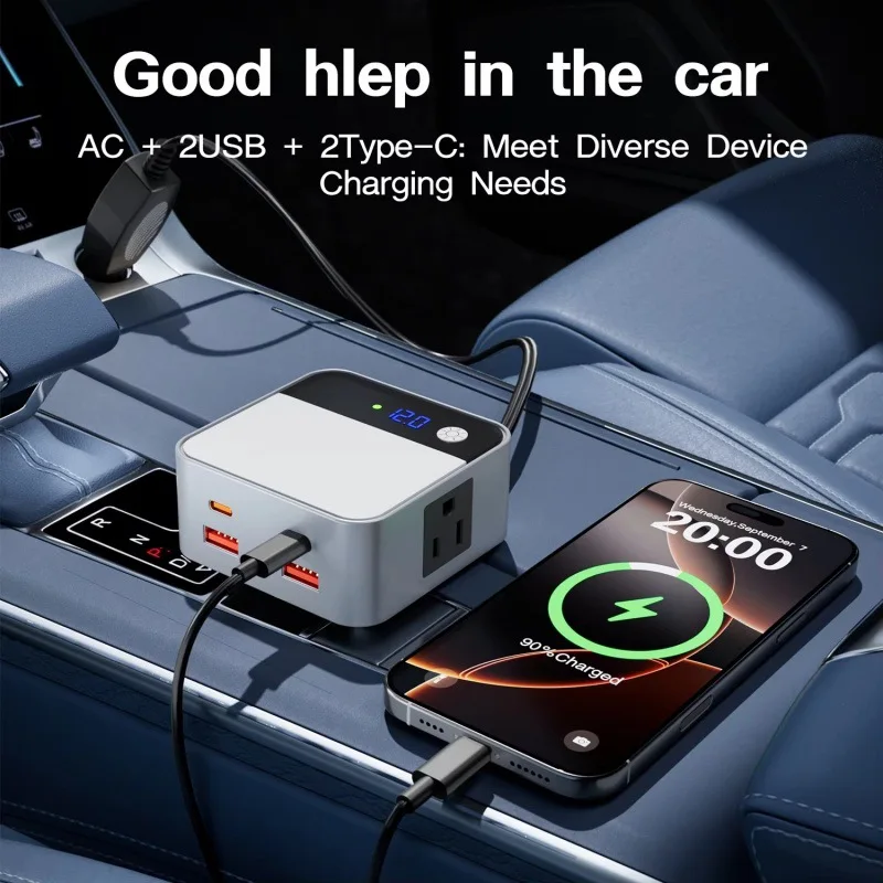 200W Car Socket Charger Adapter Portable Fast Charging Port DC 12V To AC 110V Car Adapter Car Inverter for Camping and Road Trip