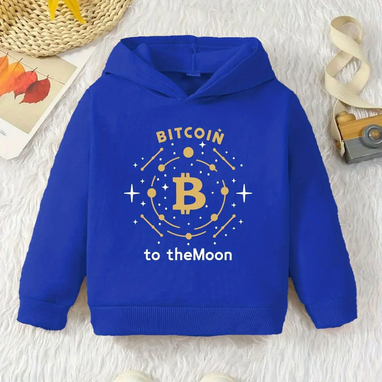 Halloween Fall/Winter Boys' Comfortable Bitcoin Pattern Hoodie - Long-Sleeved Casual Pullover Kids' Christmas Gift Sweatshirt
