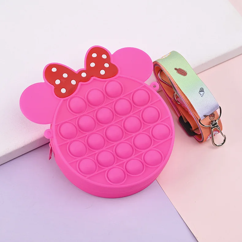 Sac à bandoulière en silicone pour femme, porte-monnaie à nœud, simple, mode Kawaii, jouet du bout des doigts, bulle de poussée, cadeau jouet pour enfants, nouveau