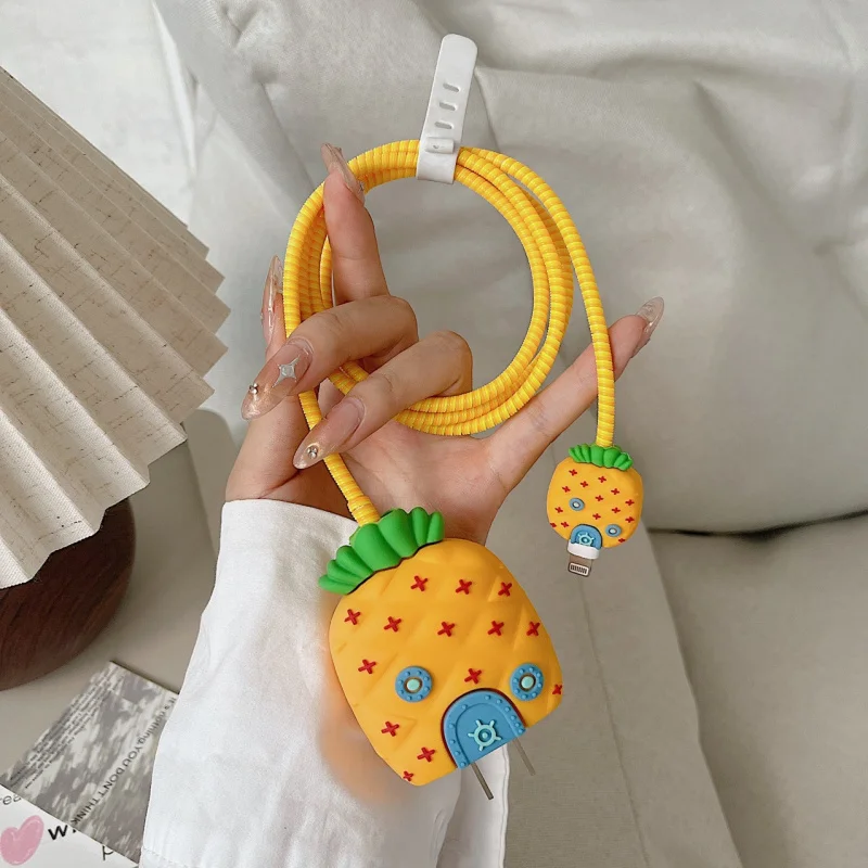 Pineapple House Snail Hot Charger Data Cable Anti-Break Four-Piece Winding Rope Cute Personality