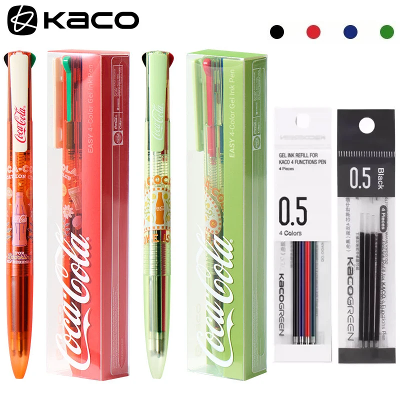 Caneta Multifuncional KACO x Coca-Cola EASY 4 em 1, Tinta Gel Suave de 0,5mm, Material de Escritório Estético para Escola, Escritório, Escrita e Anotações
