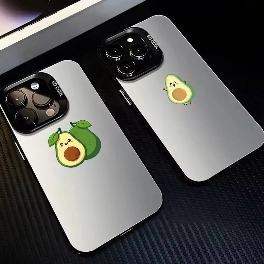 

Cartoon Fruit Avocado Phone Case For iPhone17 16 15 14 13 12 Pro Max Grey Black Matte Laser Metallic Aurora Funda