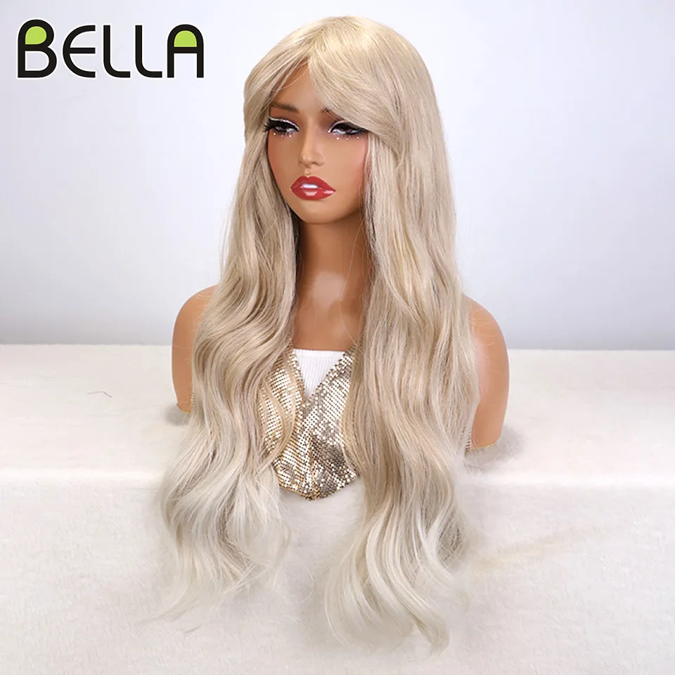 Bella Water Wave Synthetic Wigs 26 Inch Ombre Blonde Body Wave Wig Heat Resistant Wig With Bangs Cosplay Wigs for Black Women