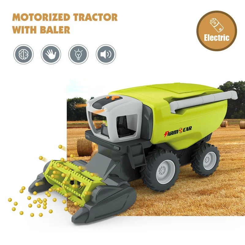 Neuer grenzüberschreitender Direktverkauf Bauernwagen 1:24 Elektroerntemaschine Simulationsspielzeugwagen Landwirtschaftswagen-Set mit mehreren Optionen