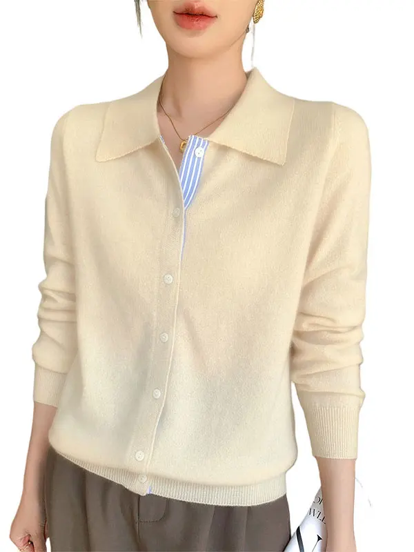 가을 신상 슬림 앤디 페이스 칼라 여성 니트 스웨터 코트 컬러 블록 슬림핏 패셔너블 롱 스웨터 보온성