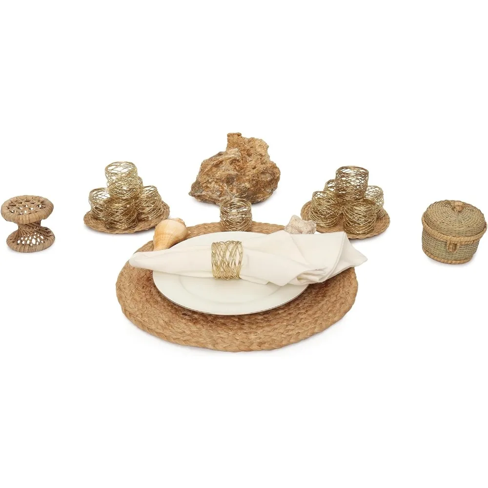 Golden Round Mesh Napkin Rings - Set of 12 for Weddings Dinner Parties or Every Day Use