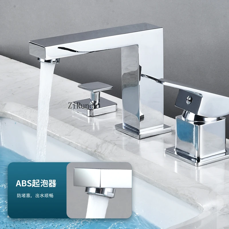wash basin three-hole sitting split switch pull down water basin hot and cold faucet three-piece set