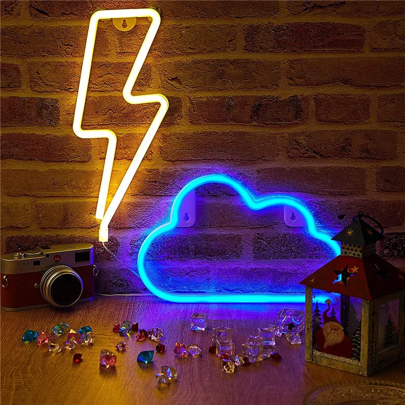 Camping Light LED Neon Lightning Clouds Lips Shaped Sign Neon Light Wall Lamp Decor Tent Home Badroom Wedding Party