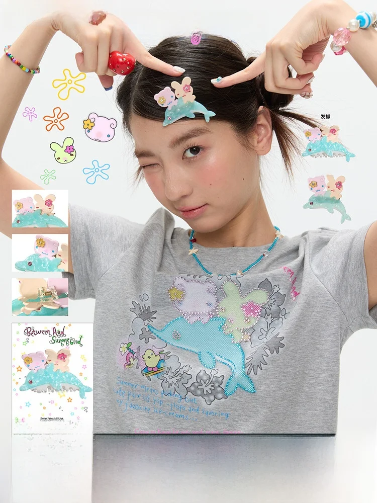 

Cute Surfing Dolphin Hair Clip Acetate Barrette Sweet Sle Summer Faion Hair Accories Dolphin ark Bait Hair ips