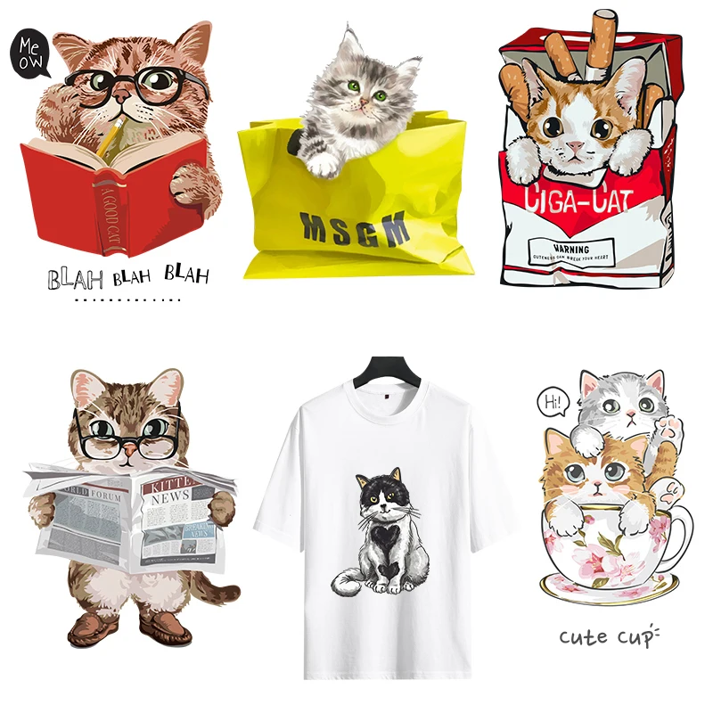 

Fun caring cat hot spread printed clothes decorative stickers personality women's clothing T-shirt DIY creative animal stickers