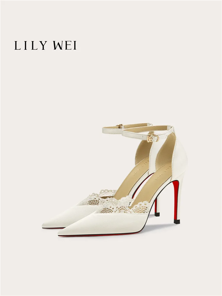 Summer new style pointed toe silk lace-up small size wedding shoes, banquet large size widened version high-heeled women sandals