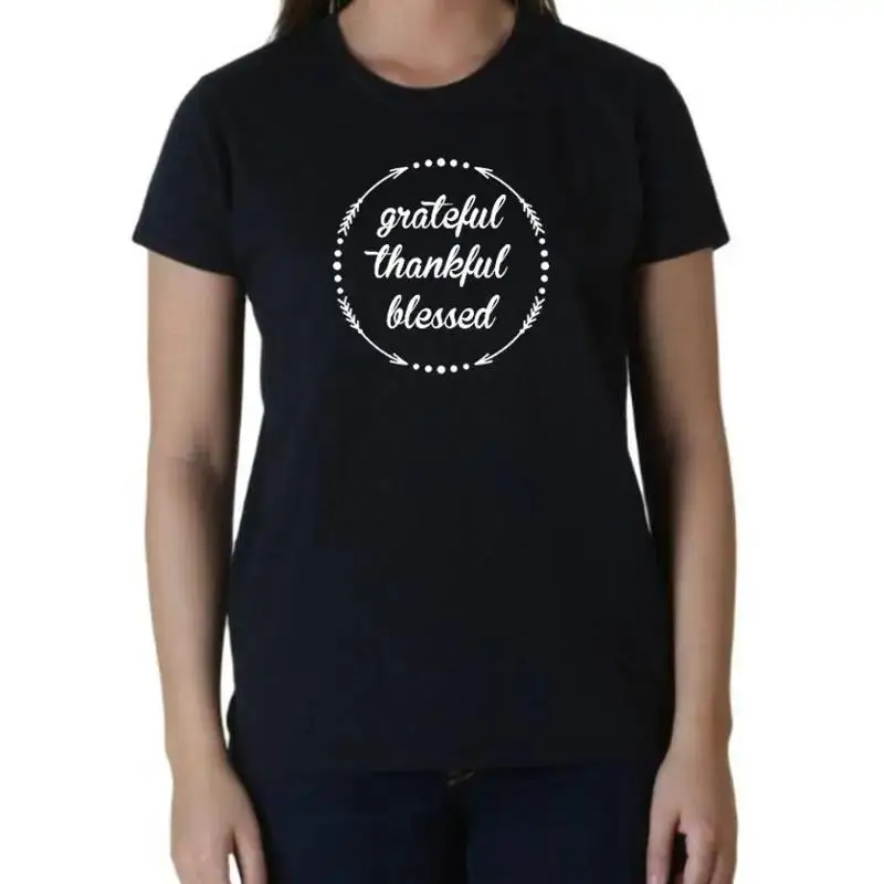 Womens Grateful Thankful Blessed T Shirt Thanksgiving Christmas