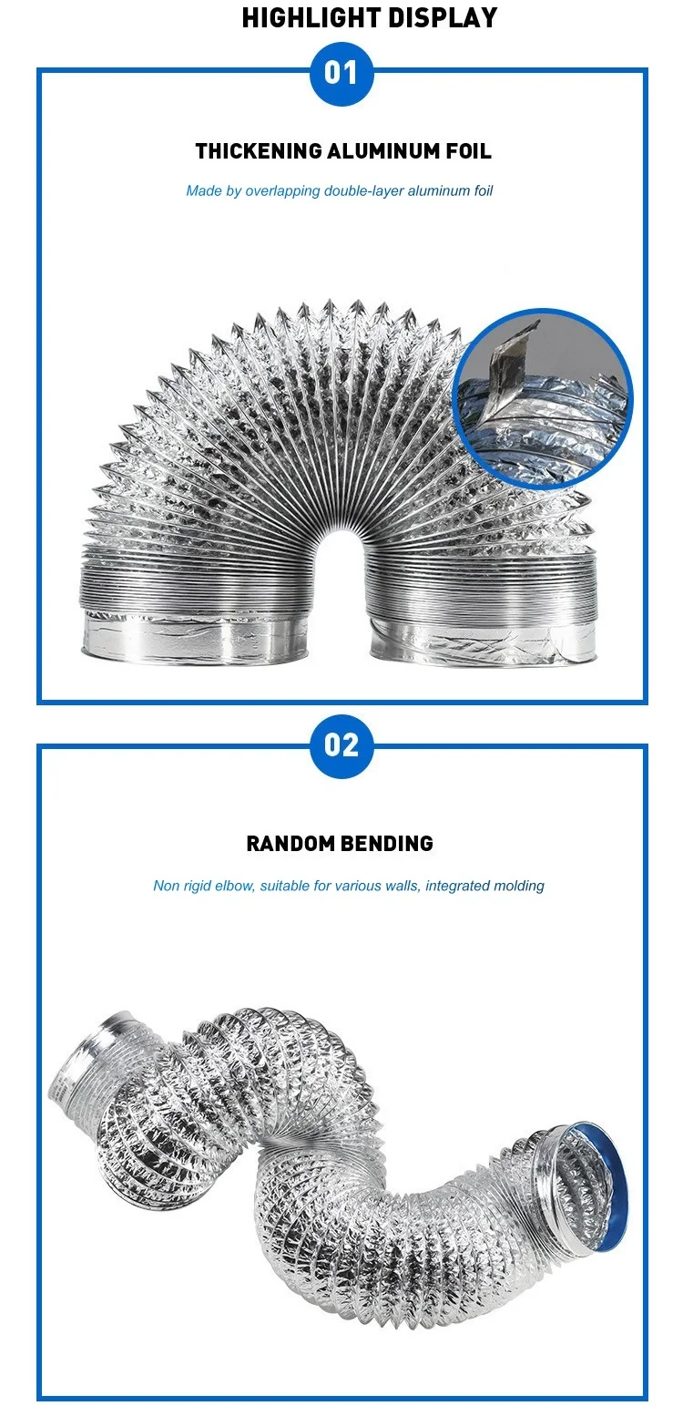 Tubo de ventilação de alumínio criptografado, tubo de fumo escalável, saída da cozinha, mangueira do exaustor do banheiro, 60mm, 80mm, 100mm, 110mm,