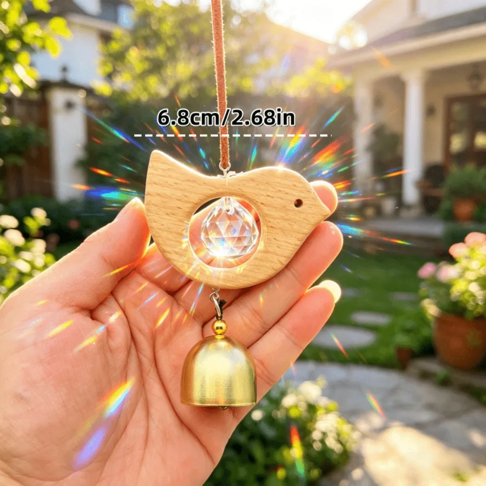 1pc Vintage Natural Wooden Bird Suncatcher Hanging Crystal Prism Rainbow Generator Window Hanging Reflector