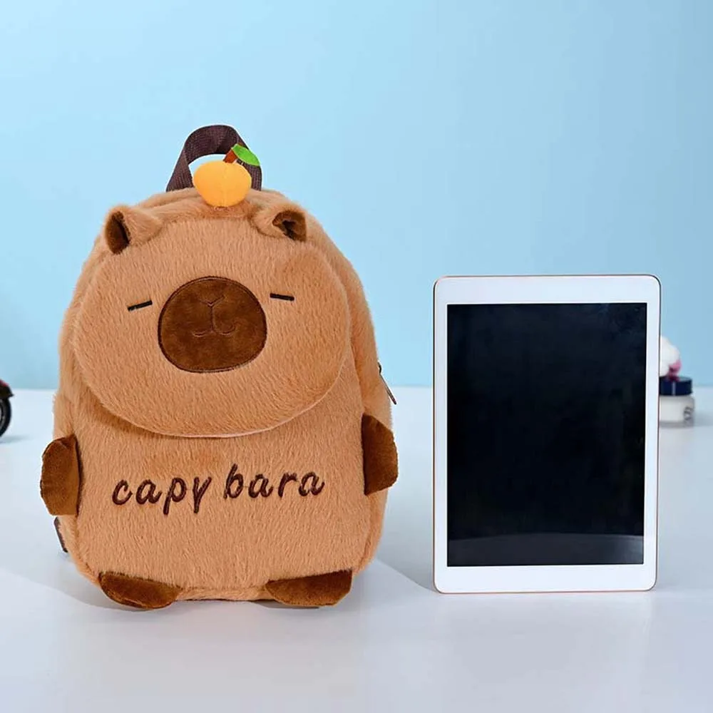 Sac à dos en peluche Capybara épais brodé, léger, Animal de dessin animé, sac de jour en fourrure douce, sac d'école de grande capacité pour garçons