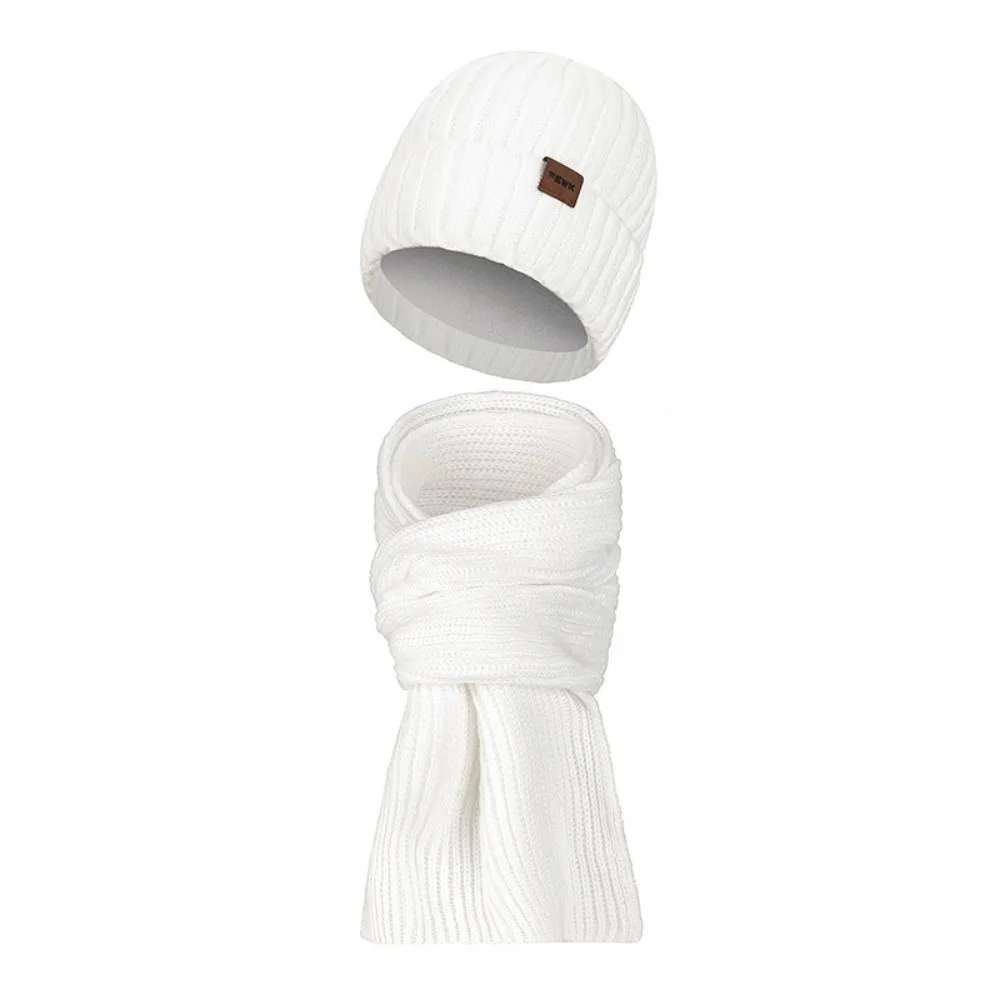 

2Pcs Set Trendy Windproof Knitted Hat Scarf Plush Thicken Men's Hat Simple Soft Warm Scarf Winter Autumn