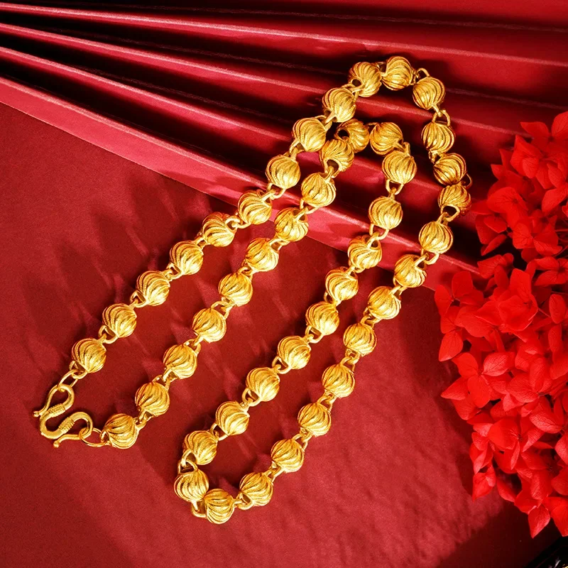 

Luxury 24K 9999 Pure Gold real gold Men's domineering beads necklace men's necklace fashion gold chain