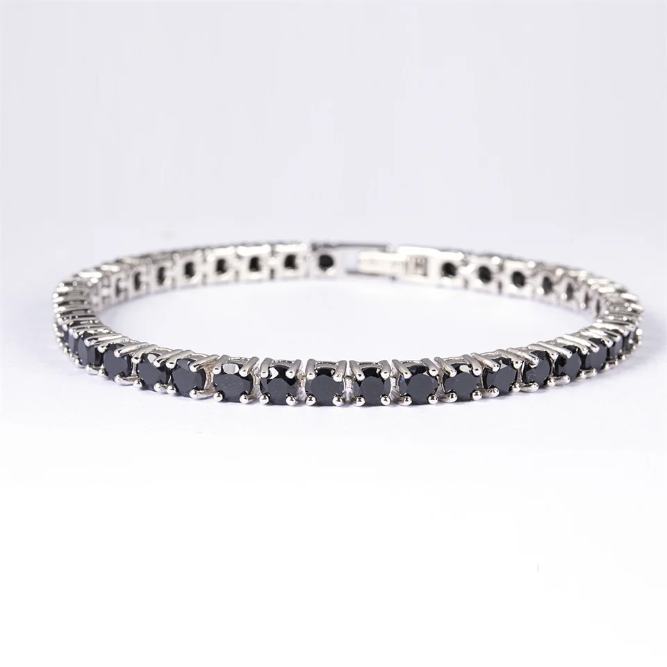 Natural Black Spinel Tennis Bracelet Real 925 Sterling Silver 4.0mm Gemstone Fine Jewelry for Women Birthday Gift with Gift box