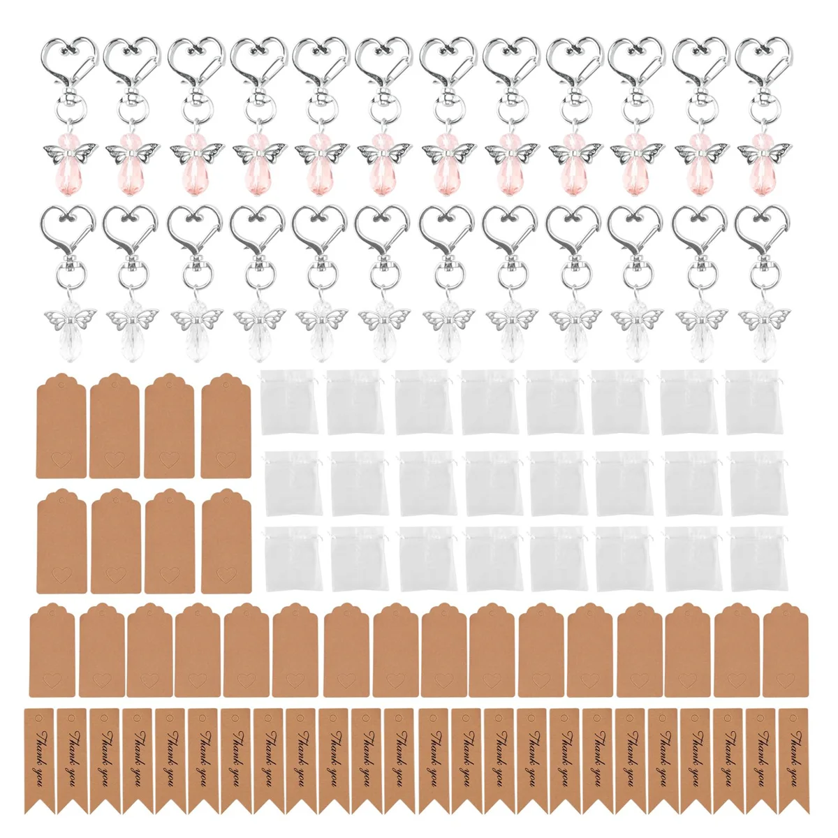 

Брелоки с ангелом 24 шт., подвески с ангелом-хранителем с сумкой из органзы и биркой с благодарностью для свадебной вечеринки, подарки на возврат, сувениры