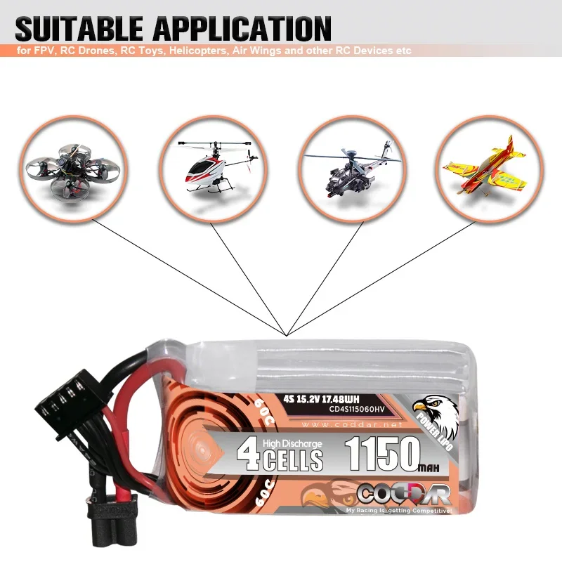 CODDAR 1150MAH 4S 15.2V 60C LIHV ยาวอายุการใช้งานแบตเตอรี่สําหรับ CineLog35 FPV Drone แบตเตอรี่ลิเธียม