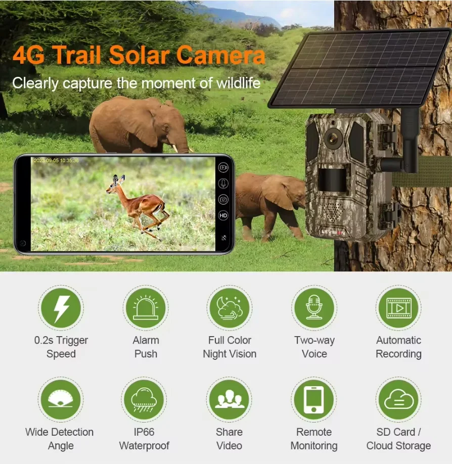 رائجة البيع 4G البسيطة التمويه الغابة السيارات تتبع كشف الحركة الشمسية PTZ مقاوم للماء بطارية منخفضة الطاقة IP CMOS Sim