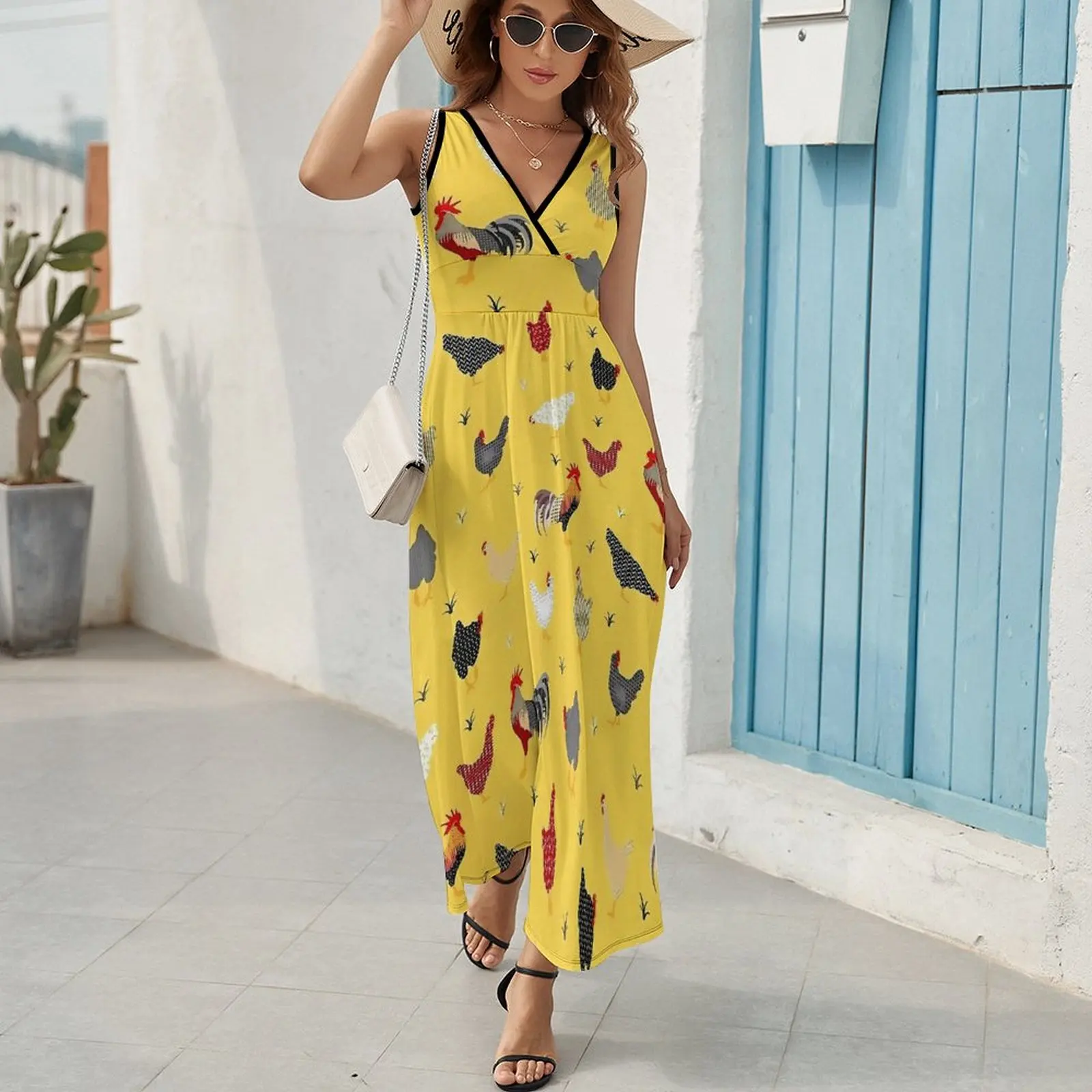 Chicken Farm Dress Womens Animal Print Club Maxi Dress V Neck High Waist Street Fashion Custom Boho Beach Long Dresses