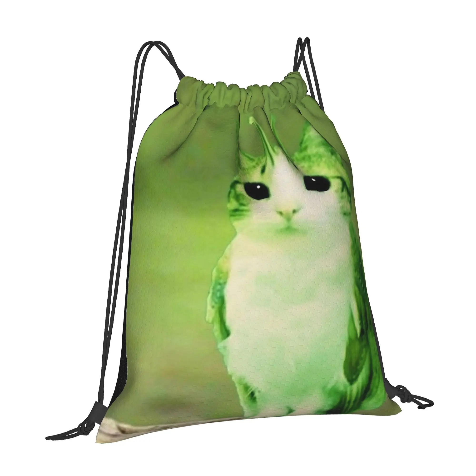 Meowl Cat Owl Meme Drawstring Backpack Sports Gym Sackpack Water Resistant  String Bag for Cycling