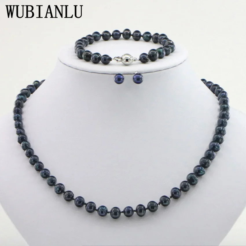 WUBIANLU 4 Colors New Charming Women Hot Sale 7-8mm White Real Pearl Necklace Bracelet Earring Jewelry Wholesale And Retail