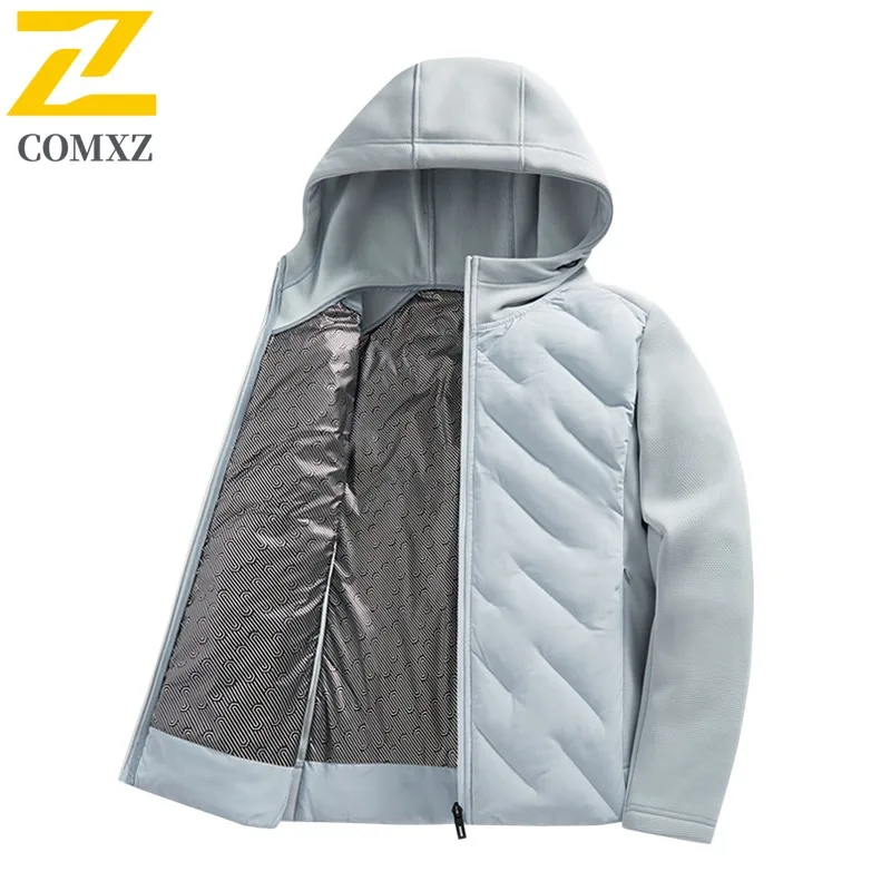 COMXZ 2025 جودة عالية معطف مبطّن الرجال حجم كبير الشتاء فضفاض عبر الحدود هود وسادة مبطنة البخاخ الرياضة في الهواء الطلق سترة واقية