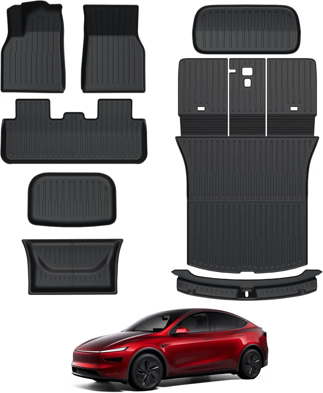 

Floor Mats for 2025 2026 Tesla Model Y Juniper, 8PCS All Weather Full Set Cargo Liners Accessories, 3D TPE Odorless Floor Mat Tr