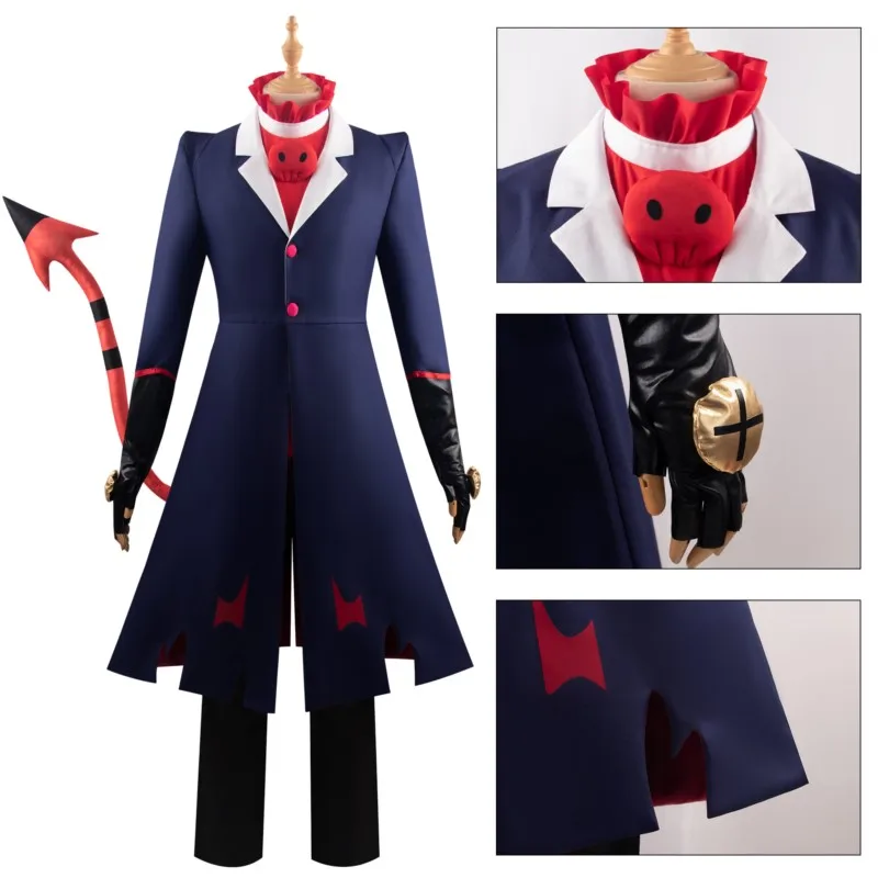 Fantasia de Cosplay Anime para Homens, Blitz Helluva, Cos Boss, Roupa Halloween, Luvas Cauda, Chapéu, Disfarce, Fatos, Masculino