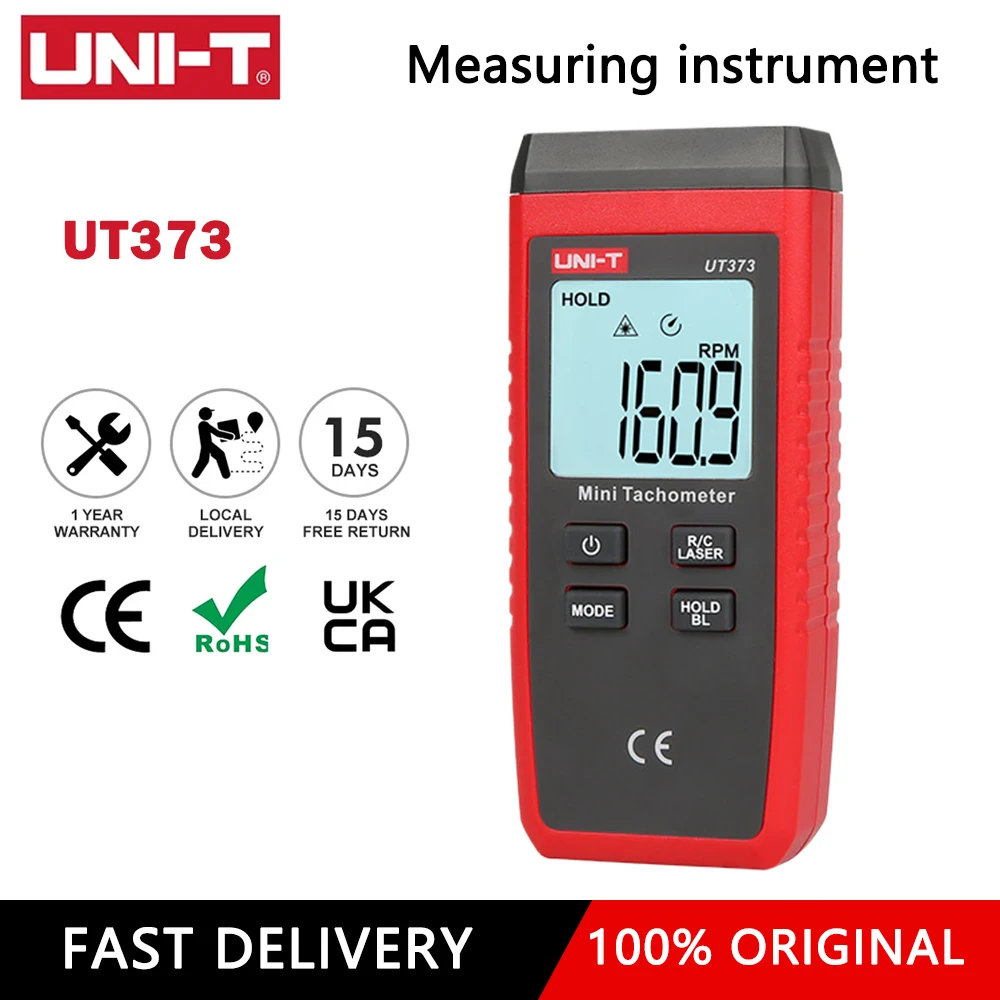 

UNI-T UT373 Non-Contact Tachometer RPM Range 10-99999RPM Tachometer Mini Digital Laser Tachometer Odometer Backlight