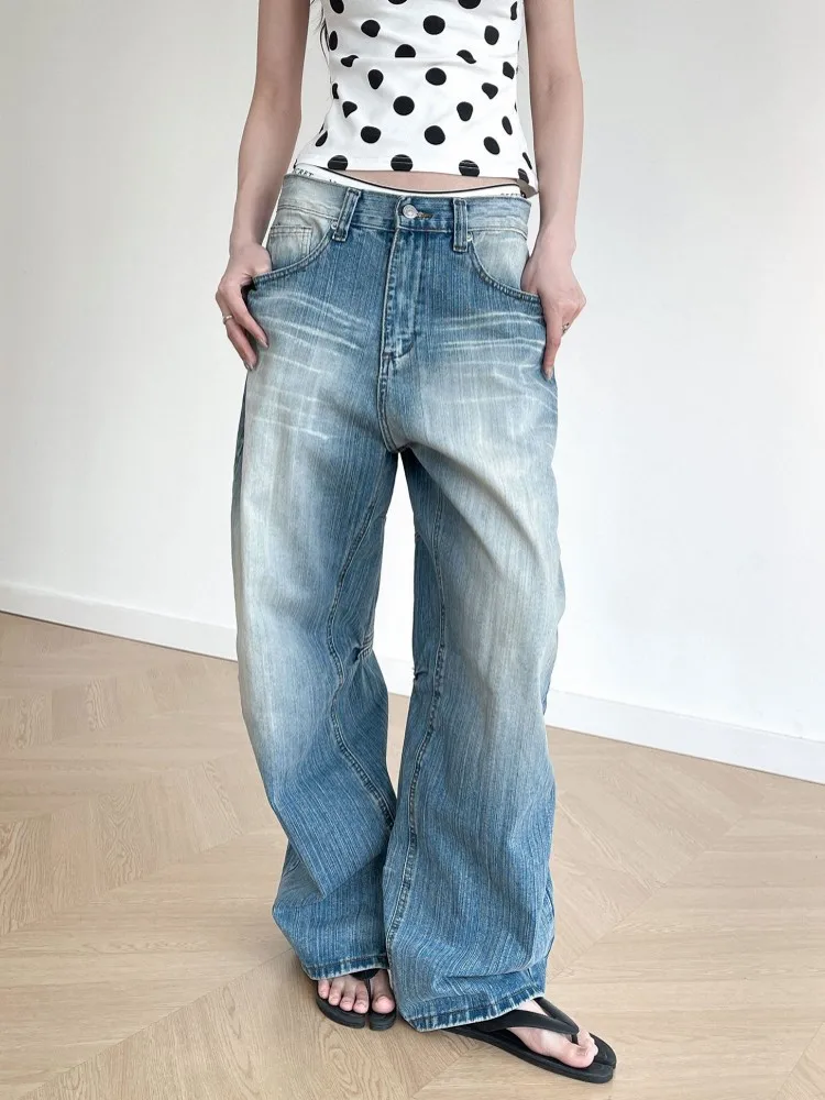 Vintage Women Casual Loose Fit Wide Leg Pants Streetwear Boyfriend Style Jeans Long Trousers Spring Autumn Fashion Denim Pants